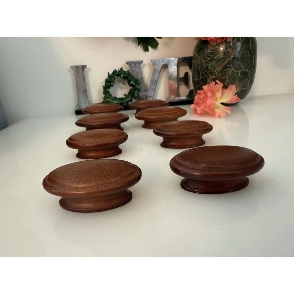 1950s Set 8 Antique Vintage Oval Maple Wood Knobs Vintage Drawer Dresser 2 Sizes